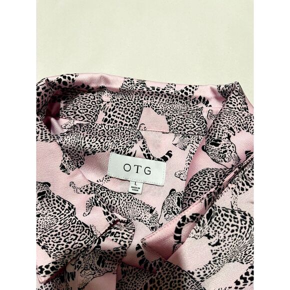 OTG morris maxi shirt dress leopard parade novelty print ruched pink women's  L - Picture 6 of 7